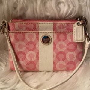 Coach Pink and Cream Circle 'C' Pattern Mini Handbag/Wristlet